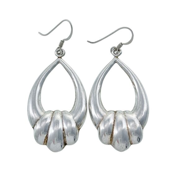 Vintage Sterling Silver 925 Sculpted Door Knocker Dangle Earrings - Picture 1 of 5